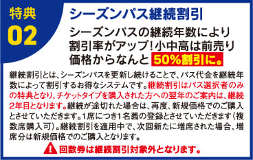 特典02 シーズンパス継続割引