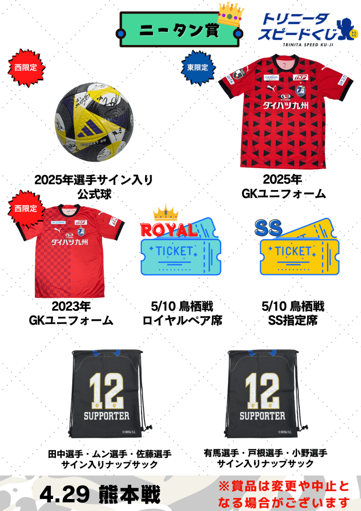 トリニータスピードくじ】4/29（水祝）ロアッソ熊本戦情報 | 大分